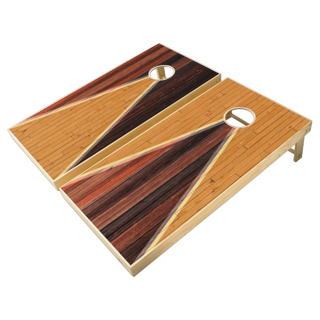Rustic Wood Cornhole Set Barnwood Triangle Design (Angled)