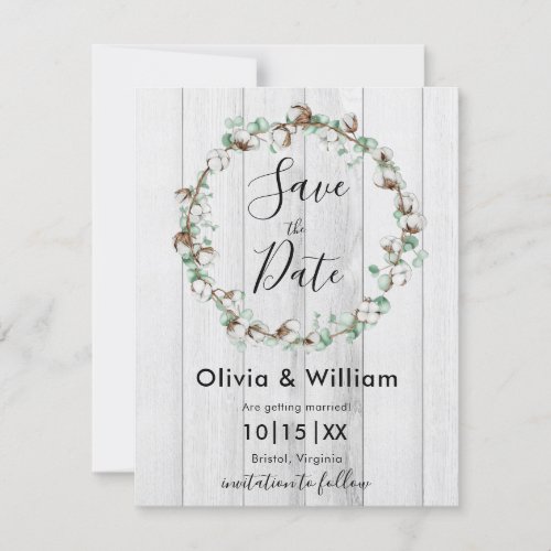 Rustic Wood  Cotton Wreath Save the Date