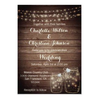 Rustic Wood Countr Mason Lights Wedding Invitation