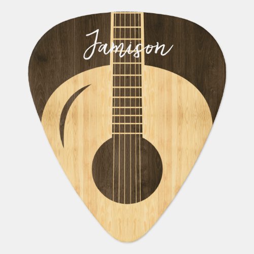 Rustic wood Country Acoustic Guitar Script name Gu Guitar Pick