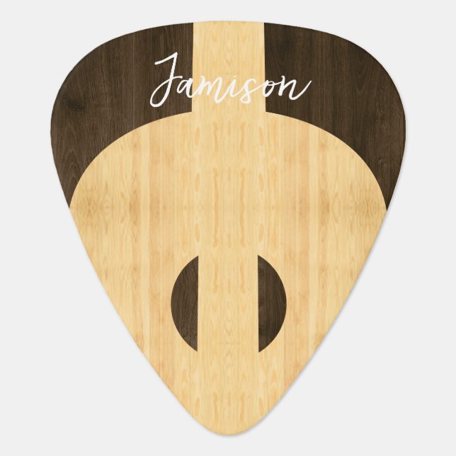 Rustic wood Country Acoustic Guitar Script name Gu Guitar Pick (Front)