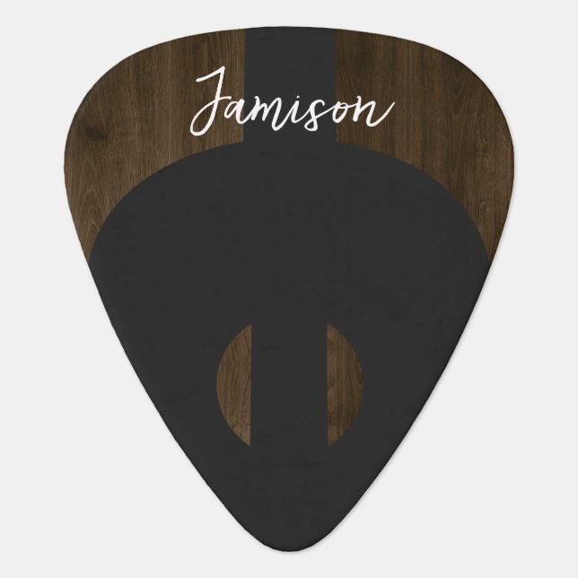 Rustic wood Country Acoustic Guitar Script name Pick (Front)
