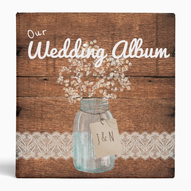 Rustic Wood Country Barn Wedding Mason Jar Binder (Front)