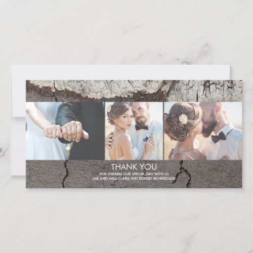 Rustic Wood Country Barn Wedding Thank You - Rustic country wood - birch bark wedding thank you card with 3 wedding photos