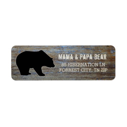 Rustic Wood  Country Black Bear Silhouette Label