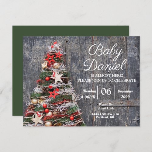 Rustic Wood Country Christmas Boy Baby Shower Invitation