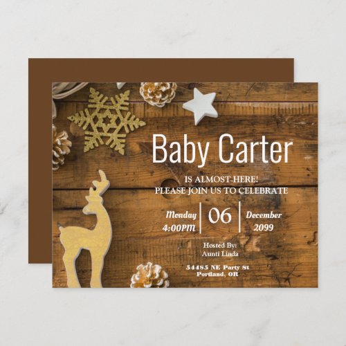 Rustic Wood Country Christmas Boy Baby Shower Invitation
