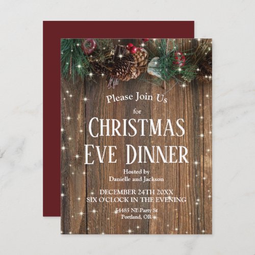  Rustic Wood Country Christmas Eve Dinner Invitation
