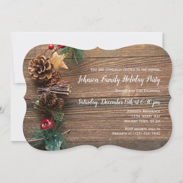 Rustic Wood Country Christmas Holiday Party Invite (Front)