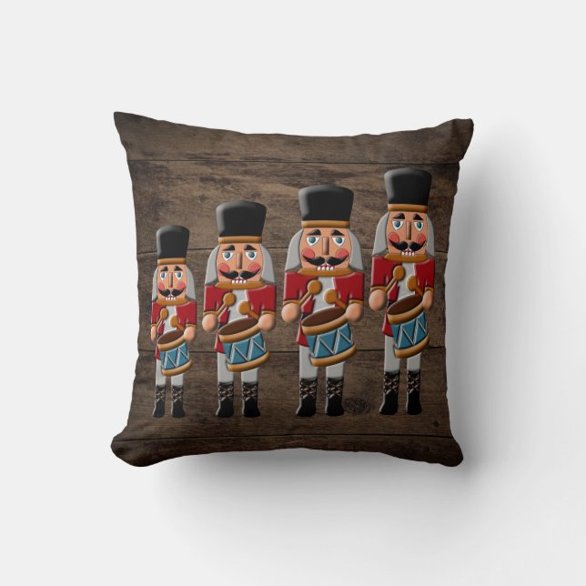 Rustic Wood Country Christmas Nutcracker Throw Pillow (Front)