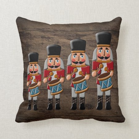 Rustic Wood Country Christmas Nutcracker Throw Pillow