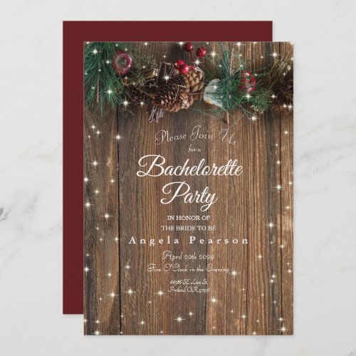 Rustic Wood Country Christmas Pine Garland Sparkle Invitation