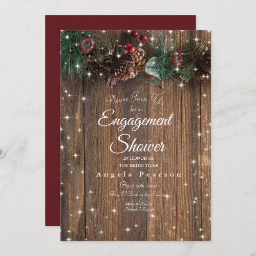 Rustic Wood Country Christmas Pine Garland Sparkle Invitation