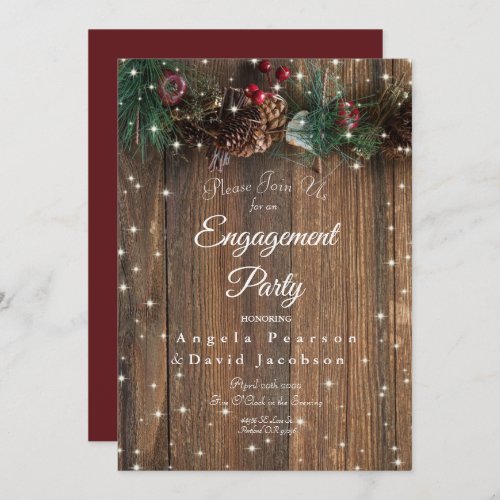 Rustic Wood Country Christmas Pine Garland Sparkle Invitation