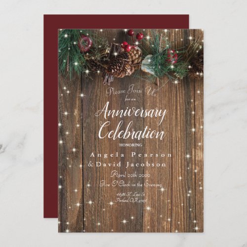 Rustic Wood Country Christmas Pine Garland Sparkle Invitation