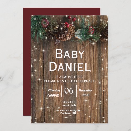 Rustic Wood Country Christmas Pinecone Apples Invitation
