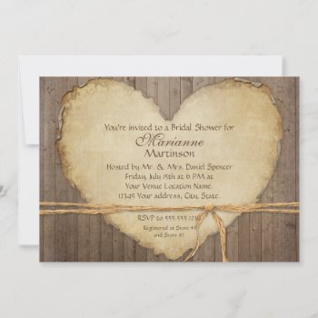 Rustic Wood Country Farm Heart Bridal Shower Invitation by AudreyJeanne at Zazzle