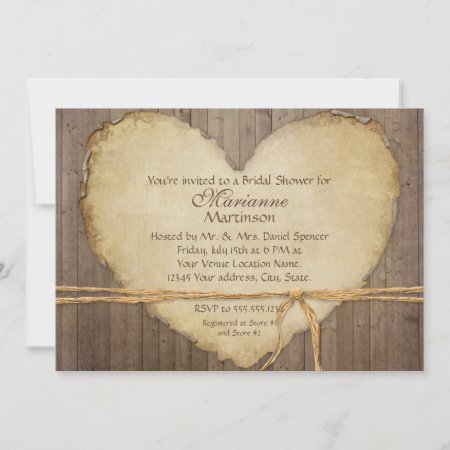 Rustic Wood Country Farm Heart Bridal Shower Invitation