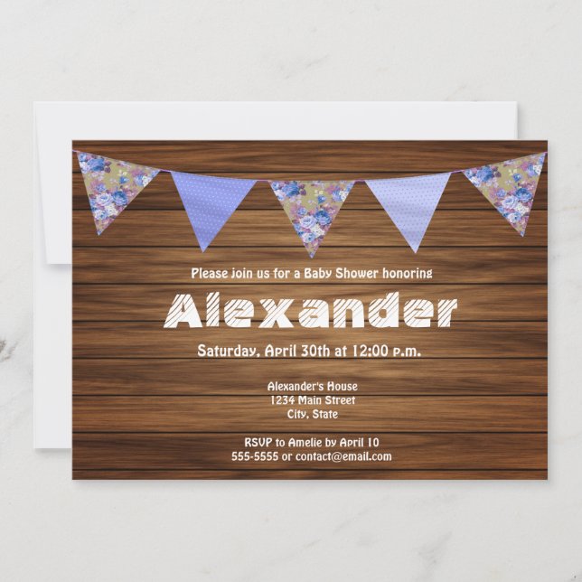 Rustic wood country farmhouse boy baby shower invitation (Front)