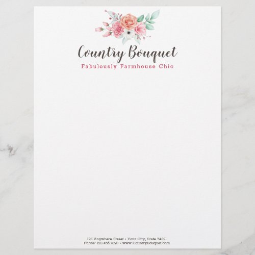 Rustic Wood Country Farmhouse Floral Rose Boutique Letterhead