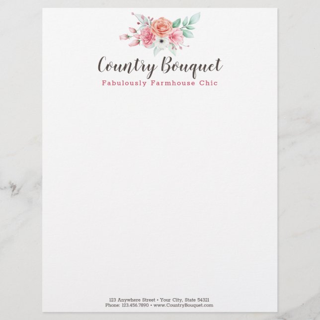 Rustic Wood Country Farmhouse Floral Rose Boutique Letterhead (Front)
