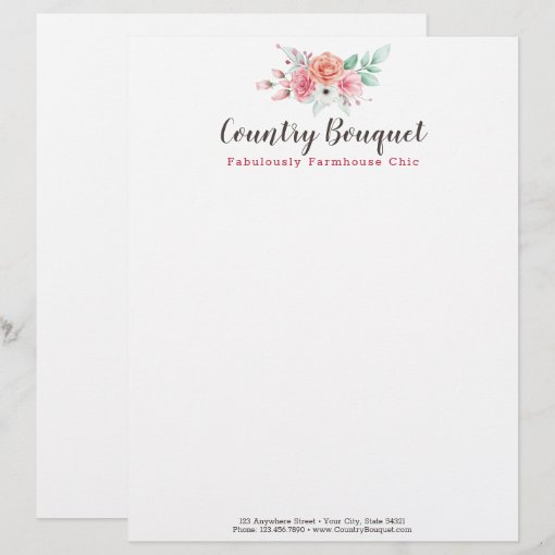Rust Roses Letter Head Rustic Wood Country Farmhouse Floral Rose Boutique Letterhead | Zazzle