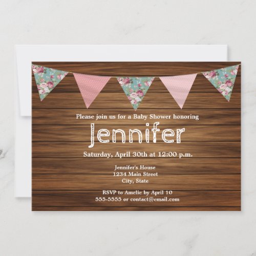 Rustic wood country farmhouse girl baby shower invitation