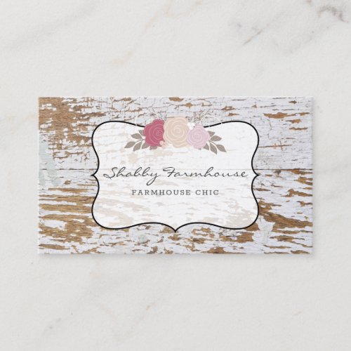 Rustic Wood Country Farmhouse Rose Script  Busines Business Card
