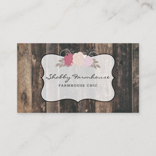 Rustic Wood Country Farmhouse Rose Script  Business Card