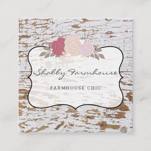 Rustic Wood Country Farmhouse Rose Script Business Square Business Card