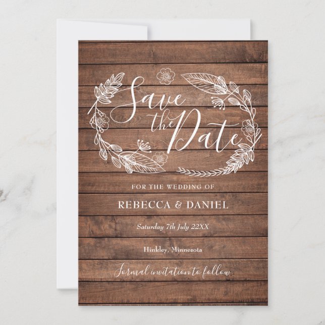 Rustic Wood Country Floral  Save The Date (Front)