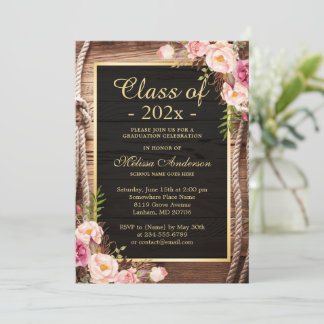 Rustic Wood Country Floral Style Graduation Invitation
