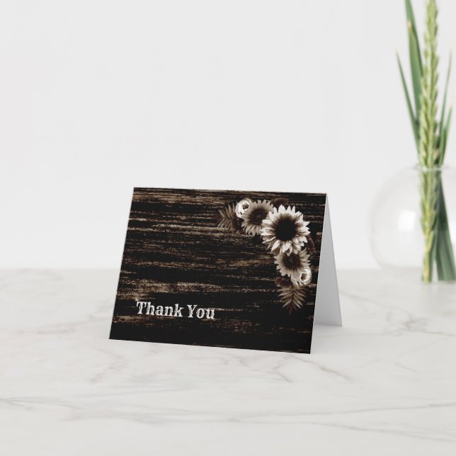 Rustic Wood Country Floral Wedding Thank You Card (Front)
