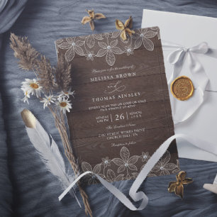 Rustic Wood Country Lace Elegant QR Code Wedding Invitation