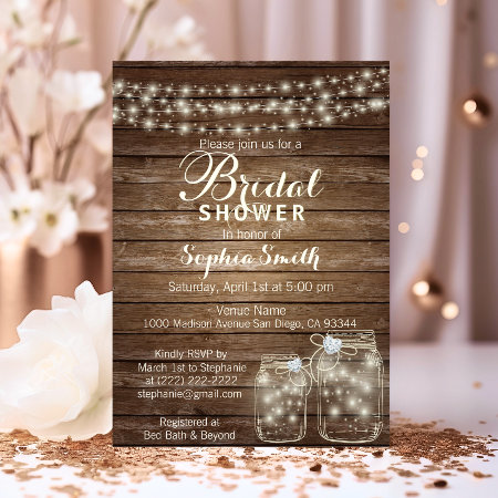 Rustic Wood Country Mason Jar Bridal Shower Invitation