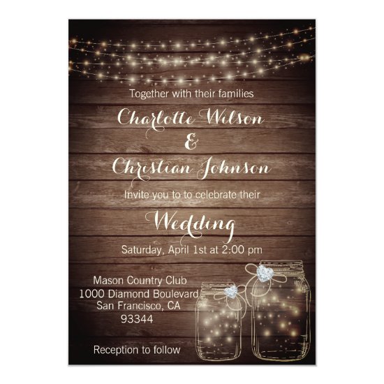 Rustic Wood Country Mason Jar Lights Wedding Invitation