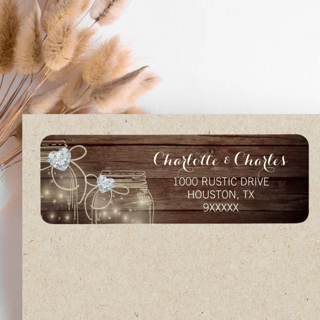 Rustic Looking Labels Rustic Wood Country Mason Jar Lights Wedding Label | Zazzle