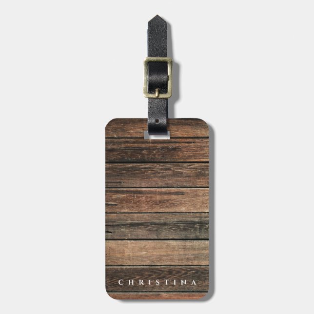 Rustic Wood Country Personalized Custom Luggage Tag (Front Vertical)