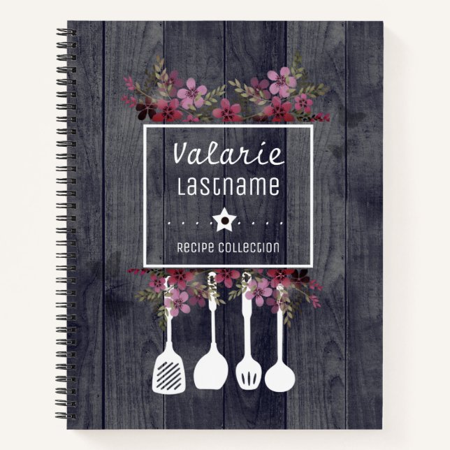 Rustic Wood Country Personalized Recipe Notebook (Front)