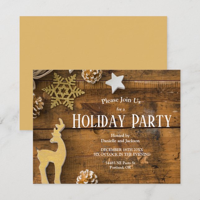 Rustic Wood Country Pinecones Christmas Party Invitation (Front/Back)