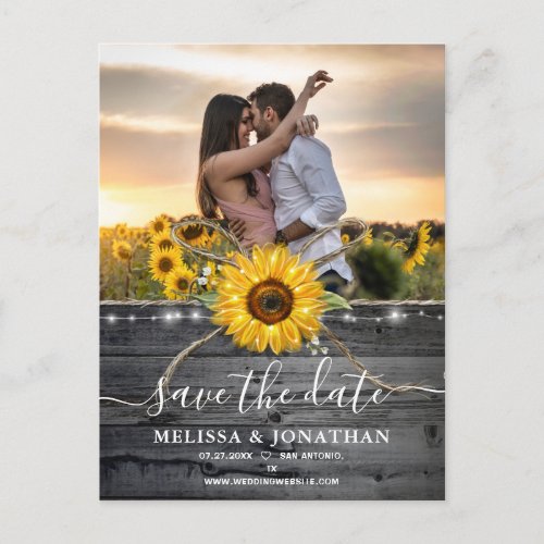 Rustic Wood Country Sunflower Photo Save the Date Postcard