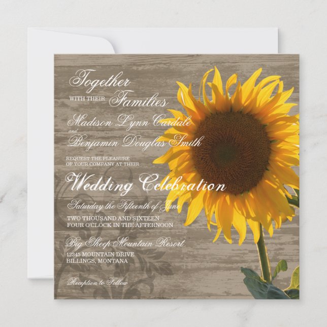 Rustic Wood Country Sunflower Wedding Invitations (Front)
