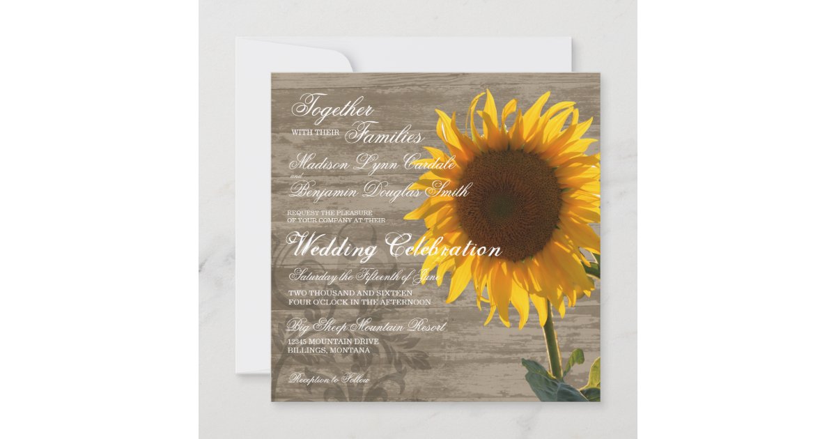 Rustic Wood Country Sunflower Wedding Invitations | Zazzle