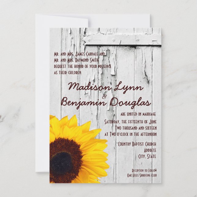 Rustic Wood Country Sunflower Wedding Invitations (Front)