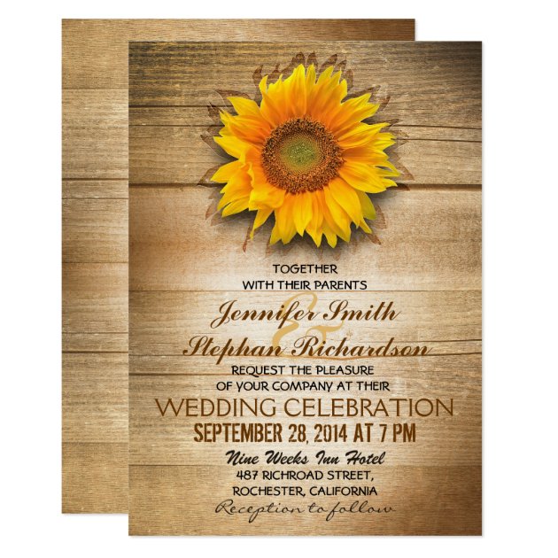 Rustic Wood Country Sunflower Wedding Invitations