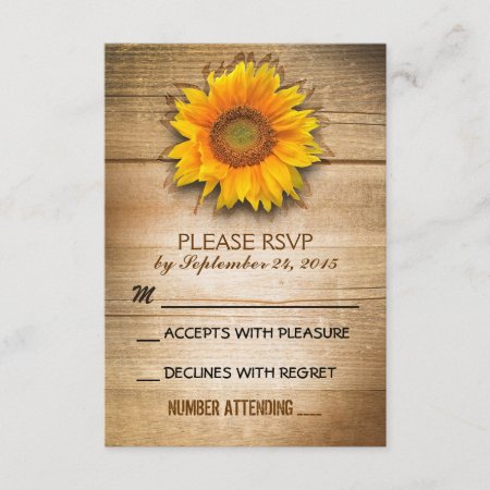 Rustic Wood Country Sunflower Wedding Rsvp