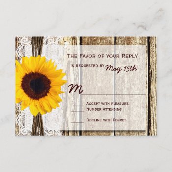 Rustic Wood Country Sunflower Wedding Rsvp Cards by RusticCountryWedding at Zazzle