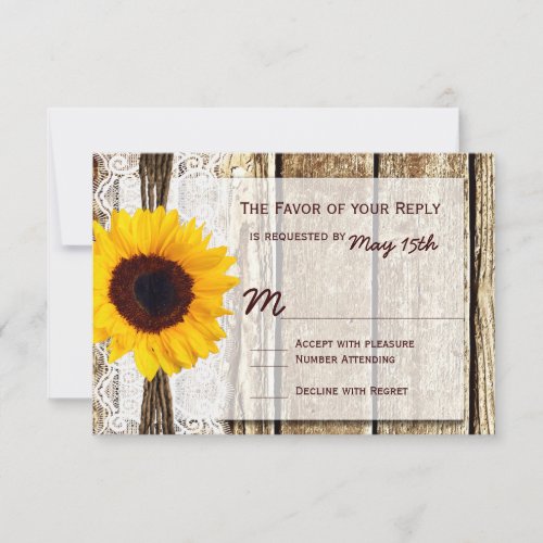 Rustic Wood Country Sunflower Wedding RSVP Cards