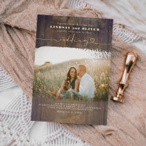 Rustic Wood Country Wedding Photo Foil Invitation