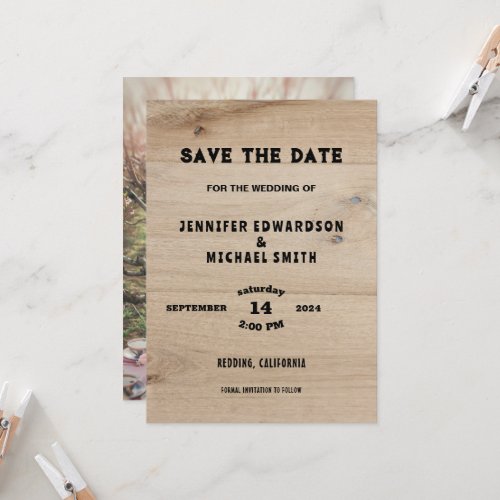 Rustic wood country wedding photo Save the date Invitation